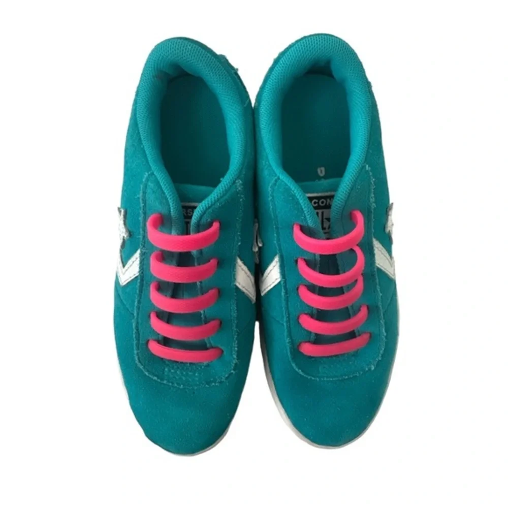Converse Star Player Youth Teal Suede Pink Elastic Lace Sneakers 362537C Size 13